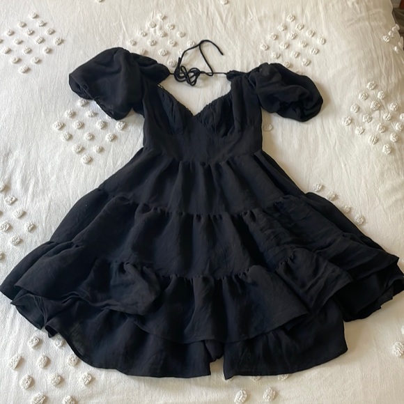 Princess Polly Dresses & Skirts - Princess Polly Black Tiered Mini Dress with Puff Sleeves